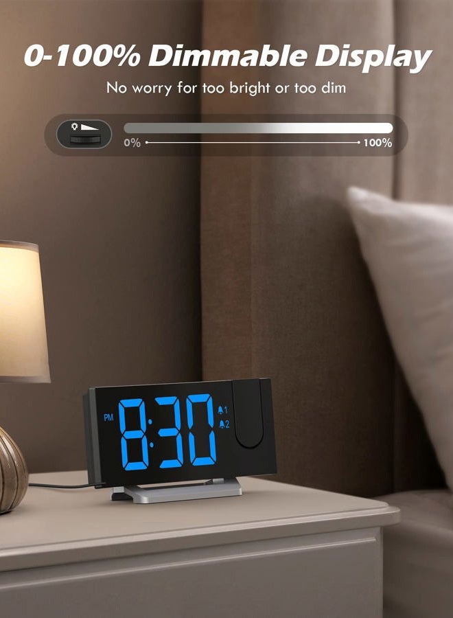 Uptimus Alarm Clocks for Bedrooms, Digital Alarm Clock with 180° Rotatable Projector & FM Radio, 0-100% Dimmer, 3 Level Projection Brightness, 3 Level Volume, Snooze, USB Charger, Sleep Timer,Dual Alarm Clock - Image 2