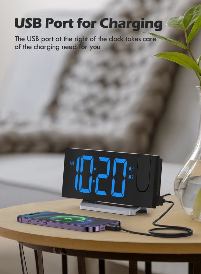Uptimus Alarm Clocks for Bedrooms, Digital Alarm Clock with 180° Rotatable Projector & FM Radio, 0-100% Dimmer, 3 Level Projection Brightness, 3 Level Volume, Snooze, USB Charger, Sleep Timer,Dual Alarm Clock - Image 5