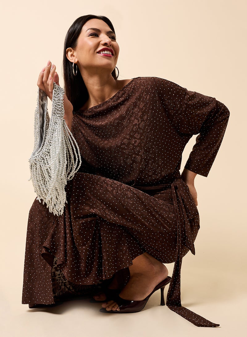 Little Mistress Wrap Detail Crew Neck Maxi Dress - Image 4