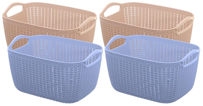 Kuber Industries Unbreakable Plastic 4 Pieces Multipurpose Large Size Flexible Storage Baskets/Fruit Vegetable Bathroom Stationary Home Basket with Handles (Peach & Grey) -CTKTC37863, Standard - Image 1