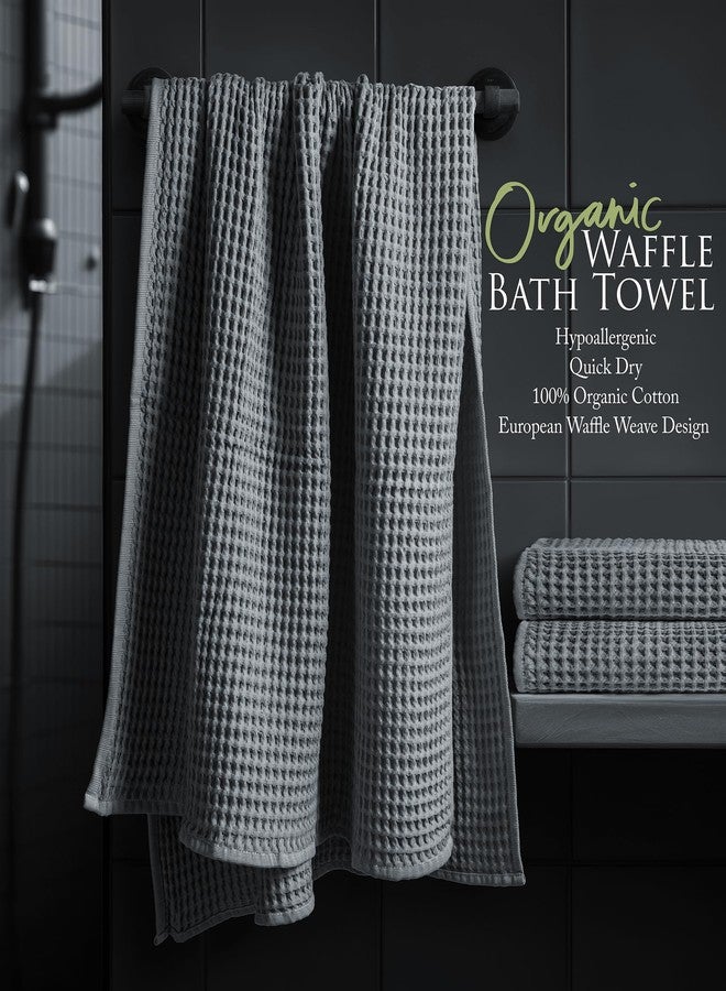 Softerry European Waffle Weave Bath Towel Set - 100% Organic Cotton - Quick Dry Lint Free Thin and Absorbent - Fade Resistant - Eco-Friendly (Set of 2 Bath, Space Gray) - Image 5