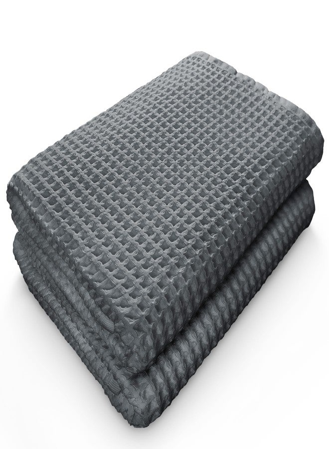 Softerry European Waffle Weave Bath Towel Set - 100% Organic Cotton - Quick Dry Lint Free Thin and Absorbent - Fade Resistant - Eco-Friendly (Set of 2 Bath, Space Gray) - Image 1