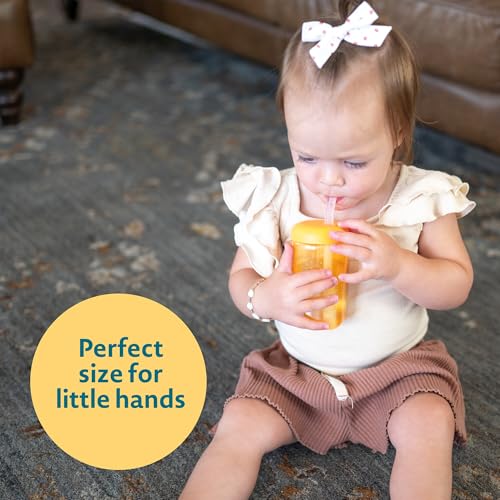 the FIRST years أكواب الشرب للرضع من The First Years Squeeze & Sip - كوب تدريبي قابل للضغط مع شفاطة سيليكون - مستلزمات تغذية الأطفال - أصفر/وردي/برتقالي - 7 أوقية - 3 قطع - للأعمار من 6 أشهر فما فوق - Image 4