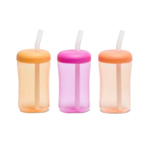 the FIRST years أكواب الشرب للرضع من The First Years Squeeze & Sip - كوب تدريبي قابل للضغط مع شفاطة سيليكون - مستلزمات تغذية الأطفال - أصفر/وردي/برتقالي - 7 أوقية - 3 قطع - للأعمار من 6 أشهر فما فوق - Image 1
