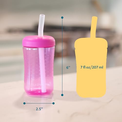 the FIRST years أكواب الشرب للرضع من The First Years Squeeze & Sip - كوب تدريبي قابل للضغط مع شفاطة سيليكون - مستلزمات تغذية الأطفال - أصفر/وردي/برتقالي - 7 أوقية - 3 قطع - للأعمار من 6 أشهر فما فوق - Image 5