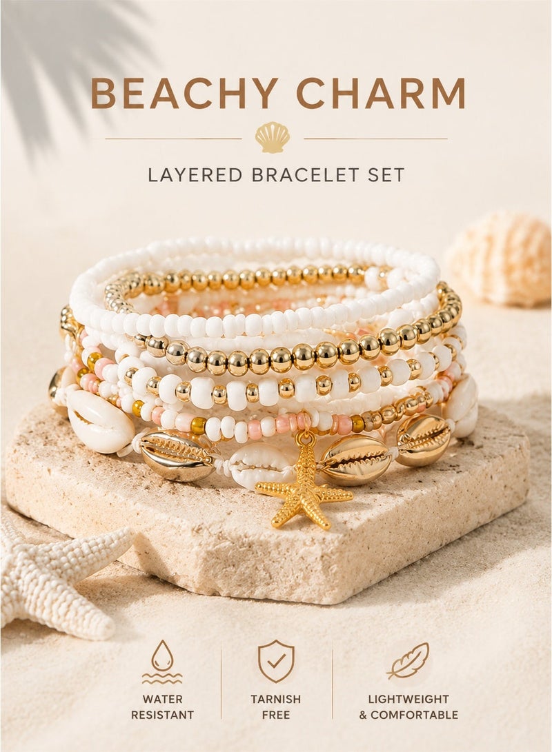 RESONIX 12pcs Bohemian Necklace and Bracelet Set for Women – Rice Beads, Shells & Stars Design, Colorful Jewelry Accessories for Daily Wear, Parties, Beach & Special Occasions -（White） - Image 2