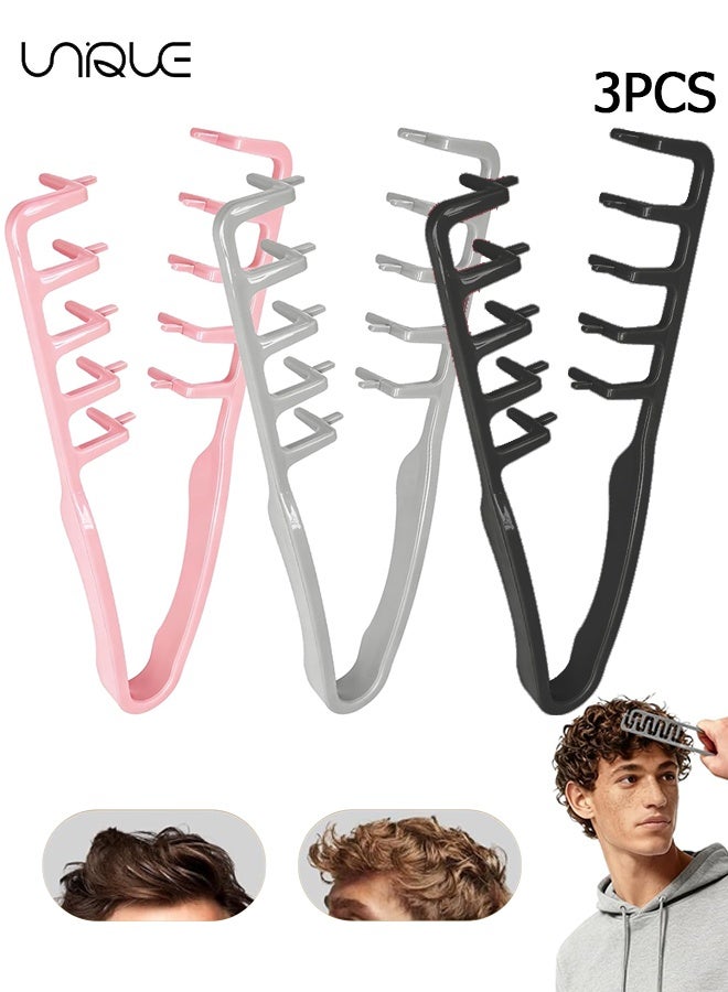 يونيك مشط ملمس 3 قطع - مشط تنسيق قوام رجالي، أداة تكبير الملمس للرجال، أداة رفع الجذور القصوى، مقبض بلاستيكي ABS غير انزلاق - للحجم والفرانج، أداة تصفيف مضادة للتجعد (رمادي/وردي/أسود) - Image 1