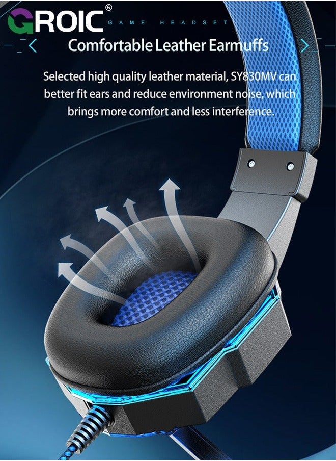 Wired Gaming Headset with Microphone for PS4 PC Xbox One PS5 Controller, LED Light, Bass Surround, Laptop Computer, Switch, Mobile, Noise Cancelling Over Ear Headphones