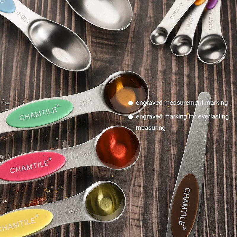 CHAMTILE Magnetic Measuring Spoons Set Stainless Steel Dual Sided Stackable Teaspoon Tablespoon Nesting Measuring Spoon for Measuring Dry and Liquid Ingredients Color - Image 5