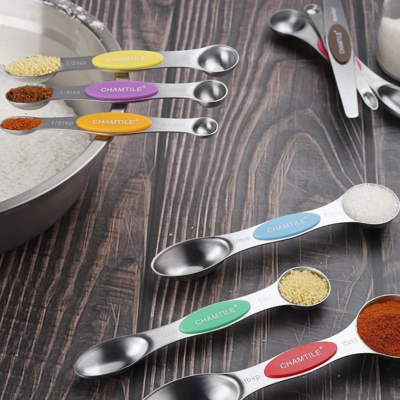 CHAMTILE Magnetic Measuring Spoons Set Stainless Steel Dual Sided Stackable Teaspoon Tablespoon Nesting Measuring Spoon for Measuring Dry and Liquid Ingredients Color - Image 4