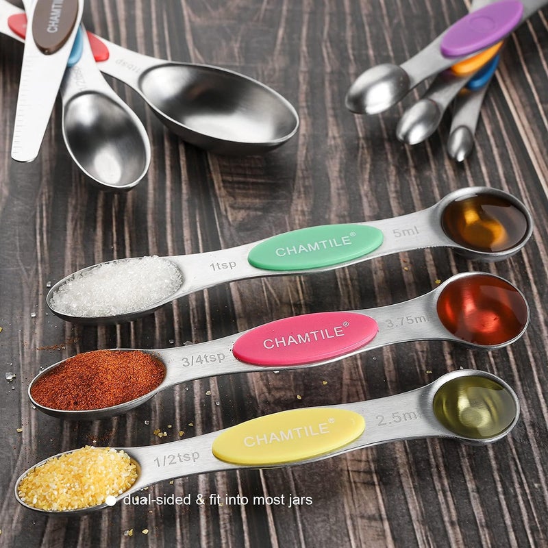CHAMTILE Magnetic Measuring Spoons Set Stainless Steel Dual Sided Stackable Teaspoon Tablespoon Nesting Measuring Spoon for Measuring Dry and Liquid Ingredients Color - Image 3