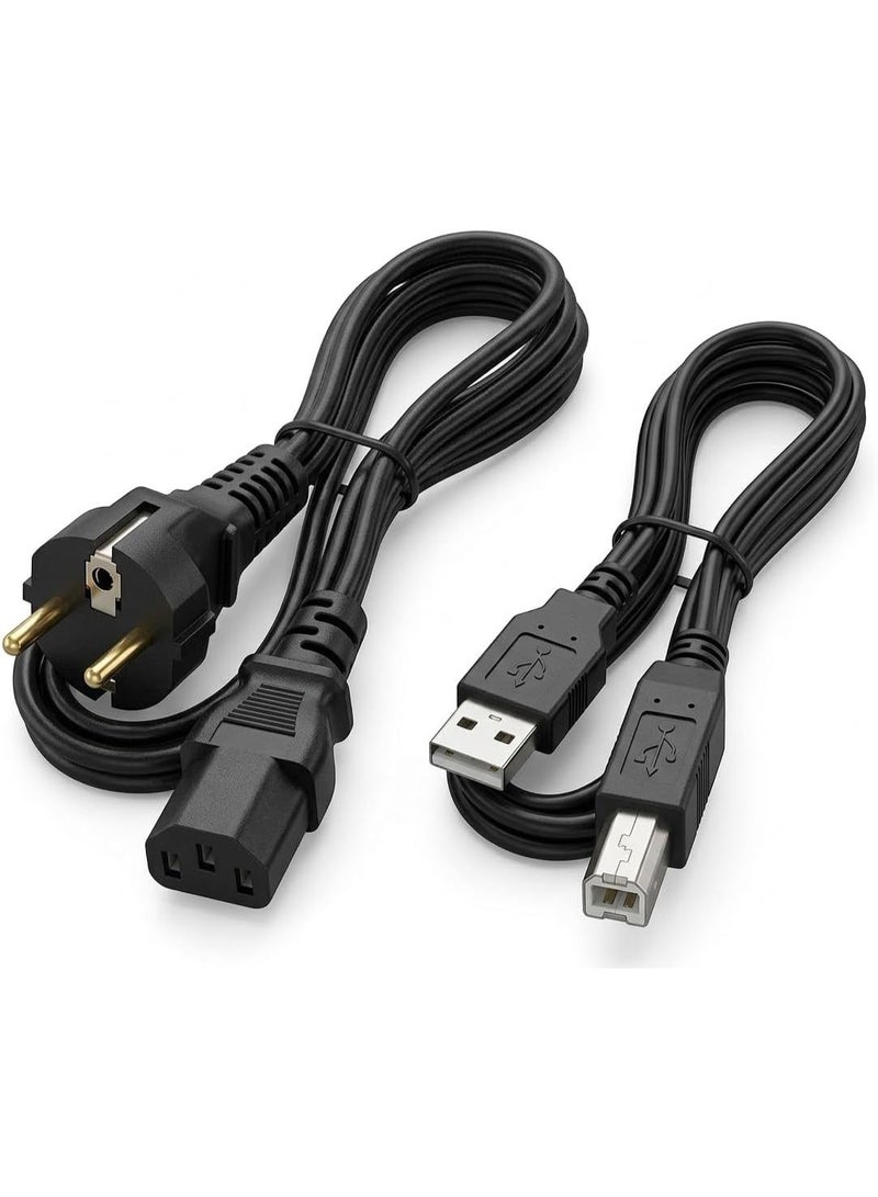 كابل طابعة USB A to B + كابل باور C13 بطول 1.2 متر – Printer Cable & Power Cord Set متوافق مع HP Canon Epson Brother – لون أسود - Image 1