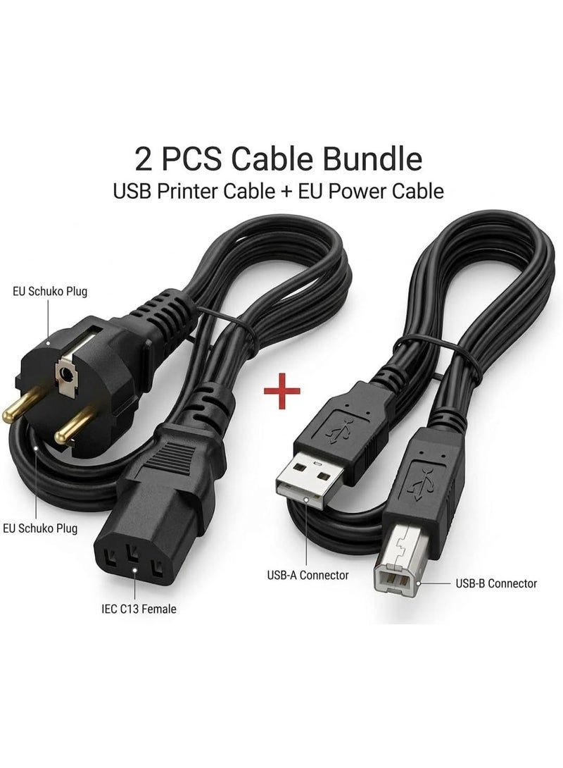 كابل طابعة USB A to B + كابل باور C13 بطول 1.2 متر – Printer Cable & Power Cord Set متوافق مع HP Canon Epson Brother – لون أسود - Image 3