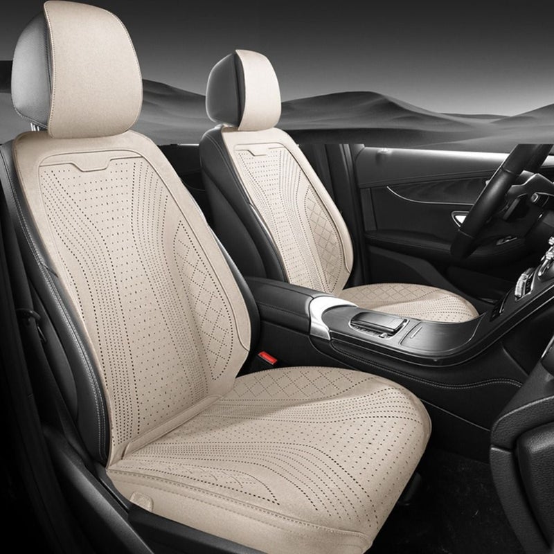 Beige Universal Car Seat Cushion PU Leather Front Single Seat Saddle Pad All Seasons High End Interior Upgrade Warm Winter Cool Summer - Image 1