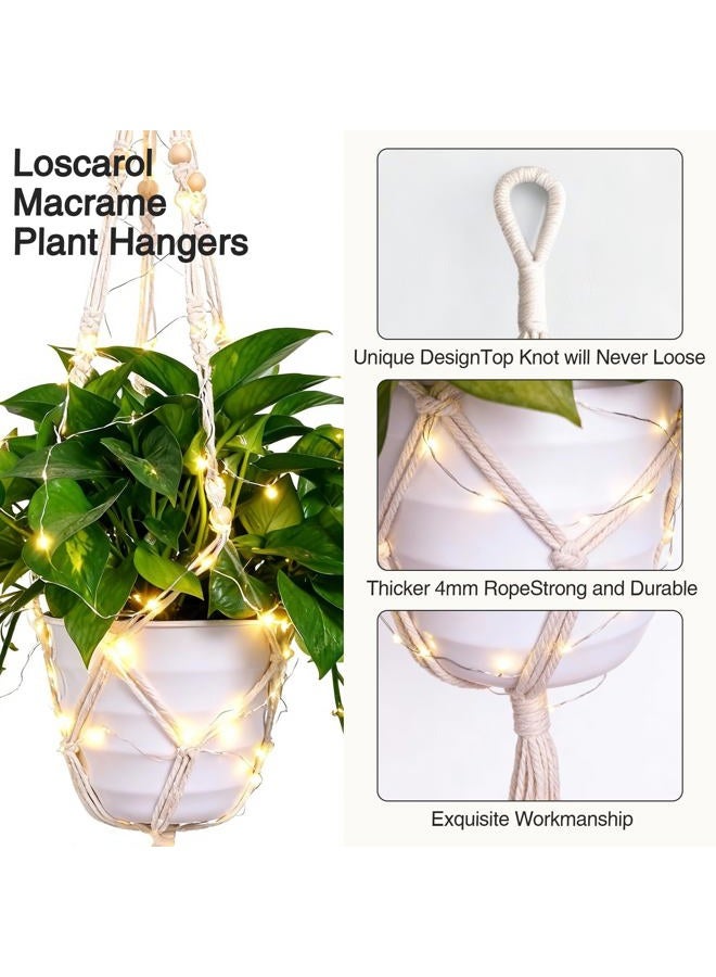 Loscarol 2 Pack Macrame Plant Hanger with Lights and 2Pcs Hooks, Indoor Boho Plant Hanger with Remote, Flower Pot Holder Handwoven Cotton Rope Tassels for Boho Home Window Decor (Pots Not Included) - Image 4