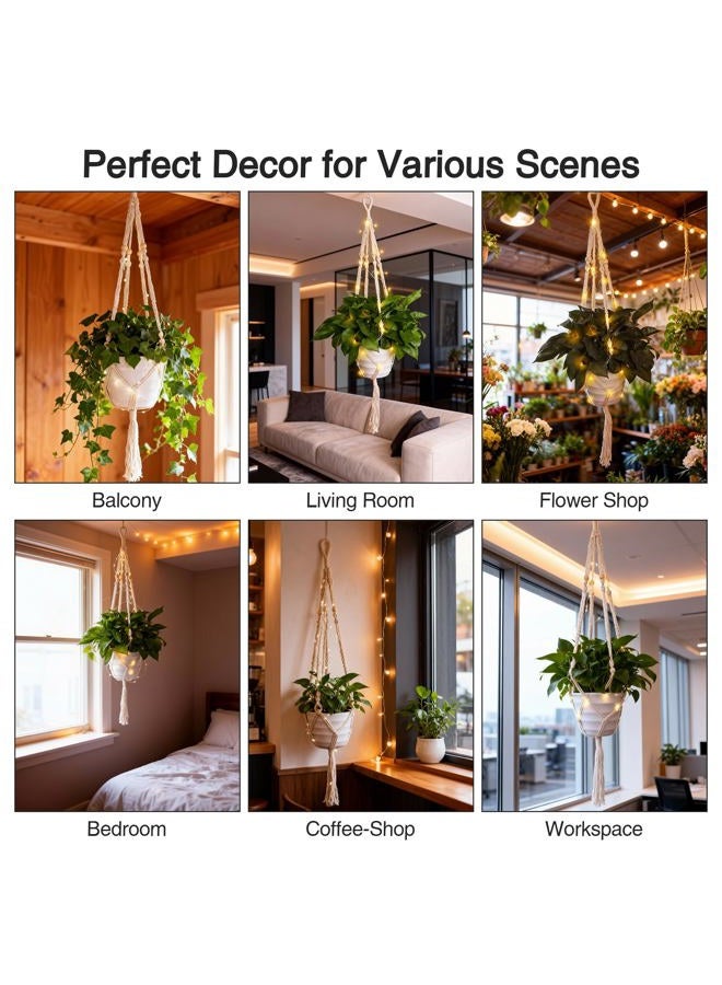 Loscarol 2 Pack Macrame Plant Hanger with Lights and 2Pcs Hooks, Indoor Boho Plant Hanger with Remote, Flower Pot Holder Handwoven Cotton Rope Tassels for Boho Home Window Decor (Pots Not Included) - Image 2