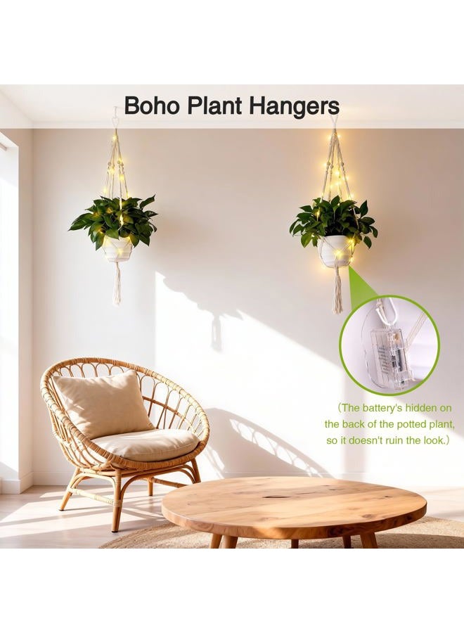 Loscarol 2 Pack Macrame Plant Hanger with Lights and 2Pcs Hooks, Indoor Boho Plant Hanger with Remote, Flower Pot Holder Handwoven Cotton Rope Tassels for Boho Home Window Decor (Pots Not Included) - Image 5