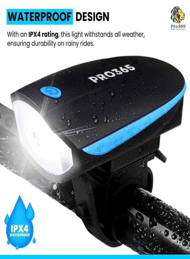 PRO365 Bicycle Sharp Horn LED Light with Elevated Horn | USB Rechargeable | Waterproof LED Headlight | 3 Light Modes | Loud Bell | 6 Months Brand Warranty - Image 3