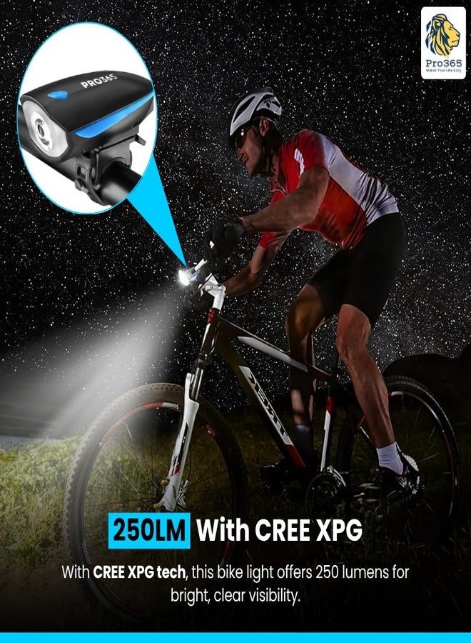 PRO365 Bicycle Sharp Horn LED Light with Elevated Horn | USB Rechargeable | Waterproof LED Headlight | 3 Light Modes | Loud Bell | 6 Months Brand Warranty - Image 2