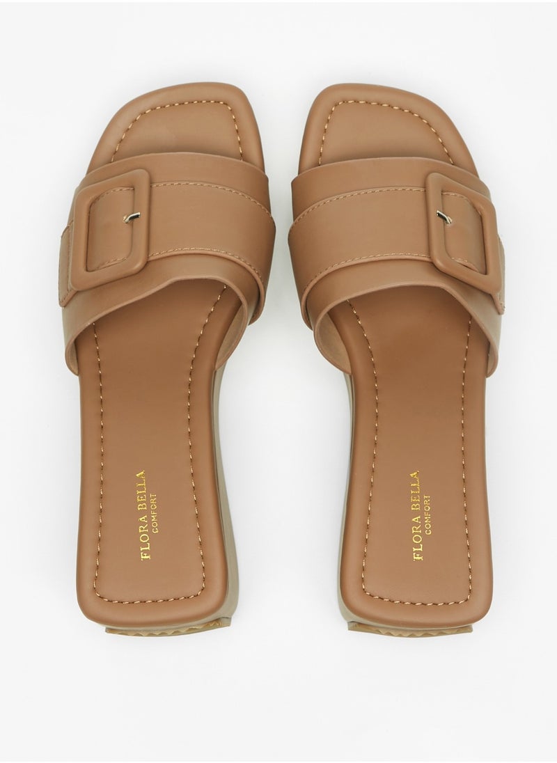 Flora Bella By Shoexpress - Womens Solid Slide Sandals with Wedge Heels and Buckle Accent - Image 1