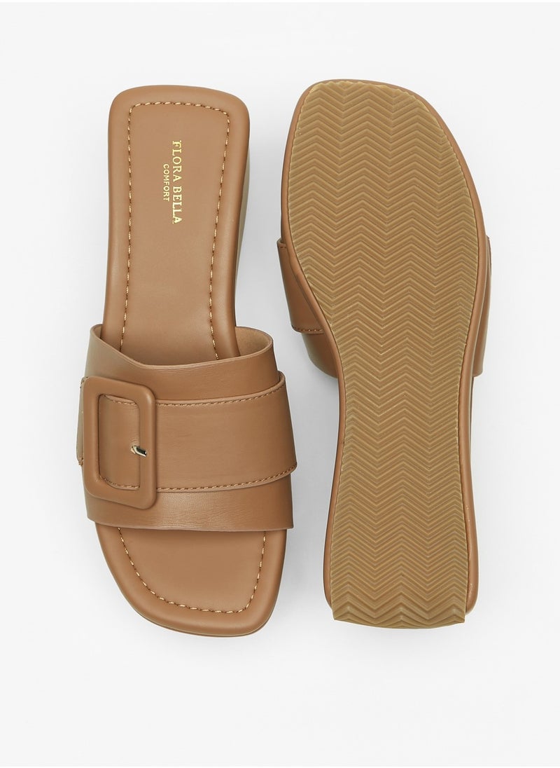 Flora Bella By Shoexpress - Womens Solid Slide Sandals with Wedge Heels and Buckle Accent - Image 1