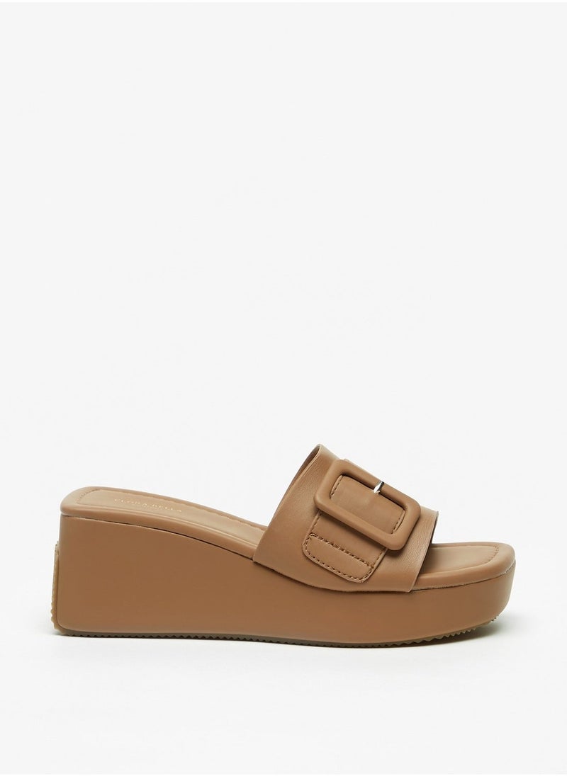 Flora Bella By Shoexpress - Womens Solid Slide Sandals with Wedge Heels and Buckle Accent - Image 1