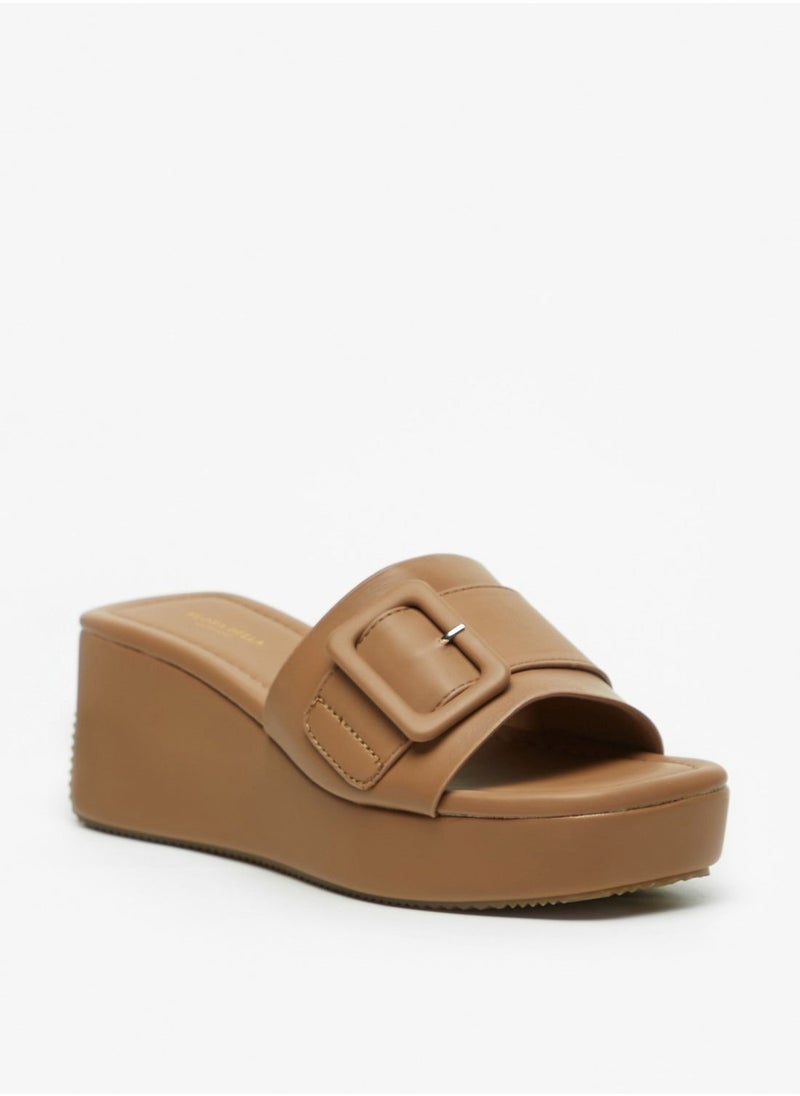 Flora Bella By Shoexpress - Womens Solid Slide Sandals with Wedge Heels and Buckle Accent - Image 1