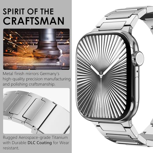 WINGLE Titanium Band for Apple Watch Band Series 11 10 46mm Ultra 3/2/1 49mm 45mm 44mm 42mm SE 3/2/1 Series 9 8 7 6 5 4 3 2 1 Men, Rugged Durable Lightweight Classy Titanium iWatch Strap, Silver - Image 3