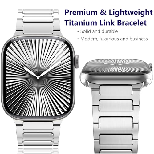WINGLE Titanium Band for Apple Watch Band Series 11 10 46mm Ultra 3/2/1 49mm 45mm 44mm 42mm SE 3/2/1 Series 9 8 7 6 5 4 3 2 1 Men, Rugged Durable Lightweight Classy Titanium iWatch Strap, Silver - Image 2