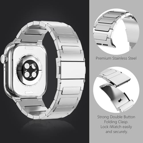 WINGLE Titanium Band for Apple Watch Band Series 11 10 46mm Ultra 3/2/1 49mm 45mm 44mm 42mm SE 3/2/1 Series 9 8 7 6 5 4 3 2 1 Men, Rugged Durable Lightweight Classy Titanium iWatch Strap, Silver - Image 5