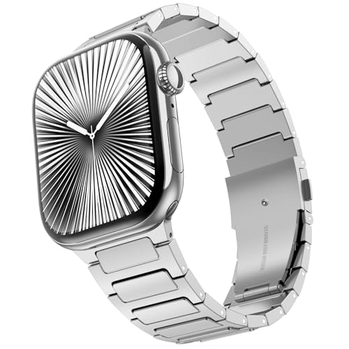 WINGLE Titanium Band for Apple Watch Band Series 11 10 46mm Ultra 3/2/1 49mm 45mm 44mm 42mm SE 3/2/1 Series 9 8 7 6 5 4 3 2 1 Men, Rugged Durable Lightweight Classy Titanium iWatch Strap, Silver - Image 1