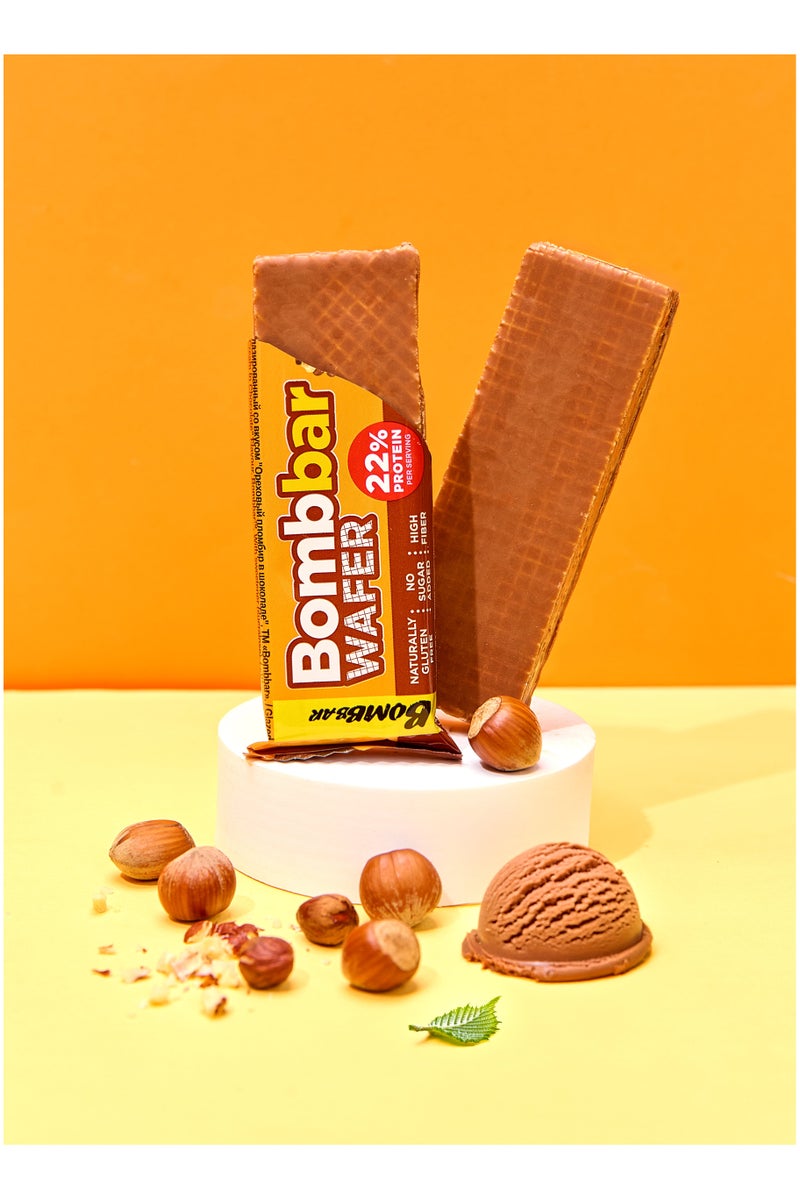 BOMBBAR High Protein Wafer with Hazelnut Ice Cream Flavor, Gluten Free, High Fiber and No Sugar Added 12x45g  - Image 3