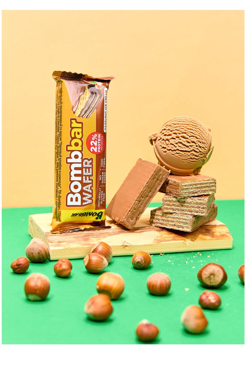BOMBBAR High Protein Wafer with Hazelnut Ice Cream Flavor, Gluten Free, High Fiber and No Sugar Added 12x45g  - Image 4