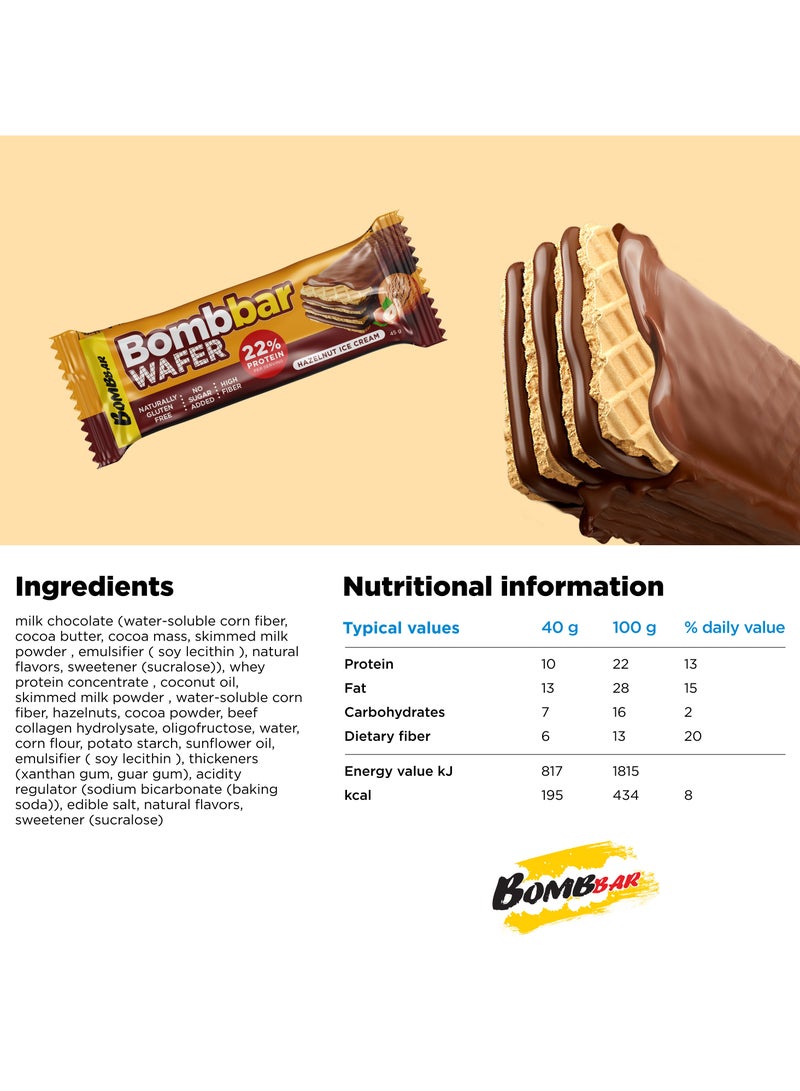 BOMBBAR High Protein Wafer with Hazelnut Ice Cream Flavor, Gluten Free, High Fiber and No Sugar Added 12x45g - Image 5