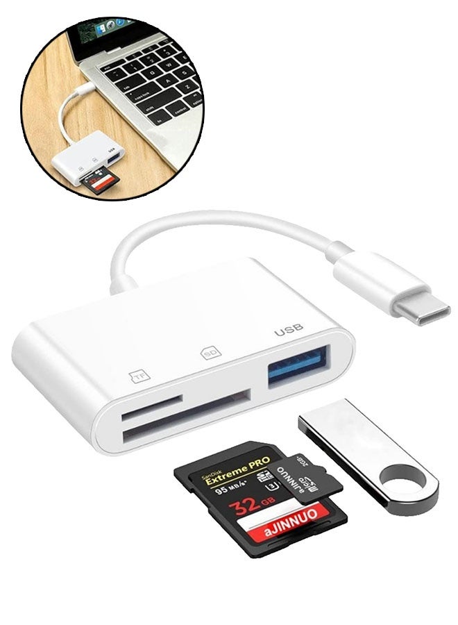 USB C إلى قارئ بطاقة SD ، نوع C ميكرو SD TF قارئ بطاقة محول ، 3 في 1 USB C إلى USB كاميرا قارئ بطاقة الذاكرة محول لآيفون 15/16/17 برو ماكس ، ماك / آيباد / ماك بوك برو / الهواء ، جهاز لوحي هاتف أندرويد - Image 1