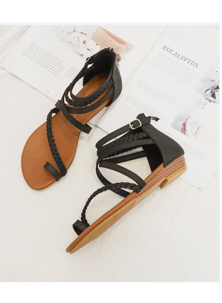 SIKETU New Slope And Fairy Versatile Open Toed Large Women's Sandal Pair With Skirts Roman Sandals - Image 2