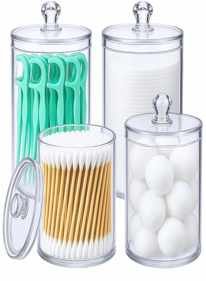 Havenity Acrylic Qtip Holder Bathroom Set, Bathroom Containers with Lids, Clear Plastic Apothecary Jars, Q Tip Holder Bathroom Set, Cotton Swab Holder, Cotton Ball Holder (Pack of 4) - Image 1