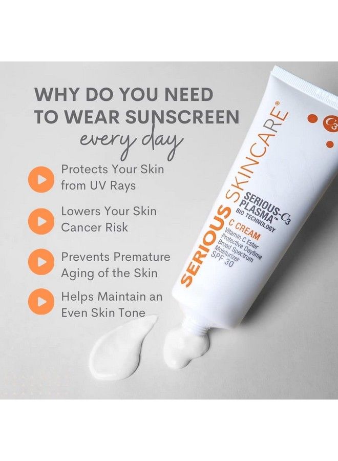Serious C3 Plasma C Cream Vitamin C Ester Protective Daytime Broad Spectrum Spf 30 Moisturizer 2 Oz. Facial Moisture Cream Sunscreen Hydrating Smoother & Brighter Skin