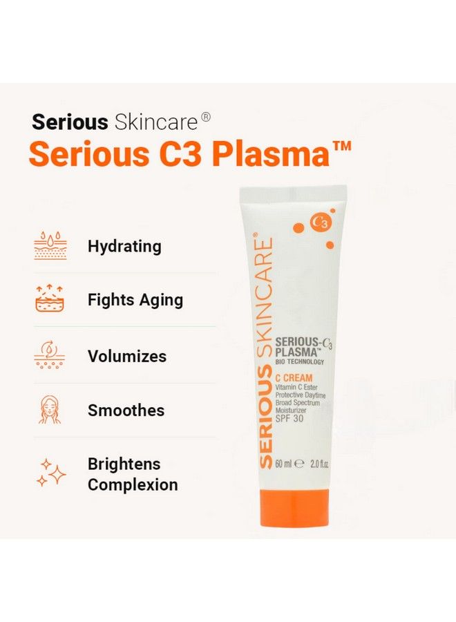 Serious C3 Plasma C Cream Vitamin C Ester Protective Daytime Broad Spectrum Spf 30 Moisturizer 2 Oz. Facial Moisture Cream Sunscreen Hydrating Smoother & Brighter Skin