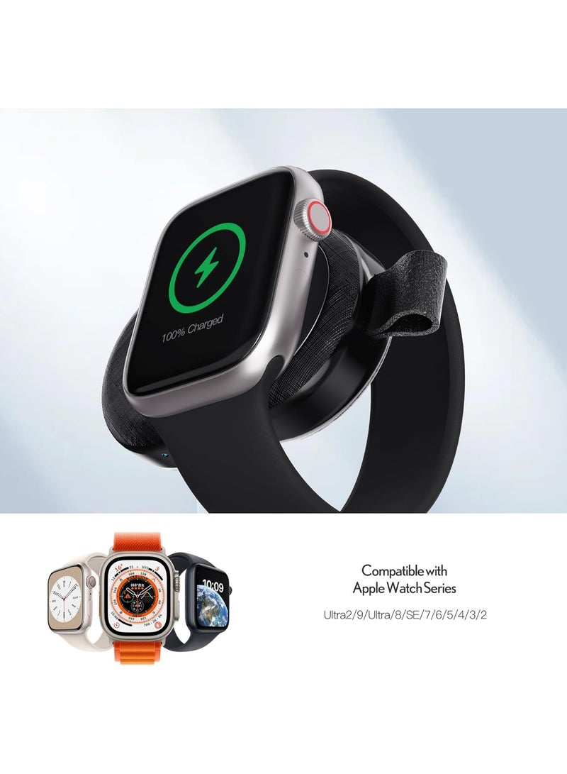 PZOZ Portable Apple Watch Charger, 2000mAh Mini Power Bank 5W Wireless Fast Charging for Apple Watch Series 11 10 9 Ultra 8 7 6 5 4 SE, Travel iWatch Charger with Keychain (Type C+Lightning) (Black) - Image 3