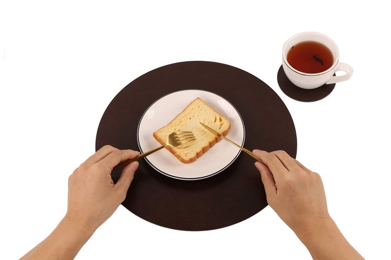 Jovono Embossed PU Leather Placemats, Waterproof Coffee Coasters, Kitchen Table Mats, Easy to Wipe Off for Dining Round Table - Image 2
