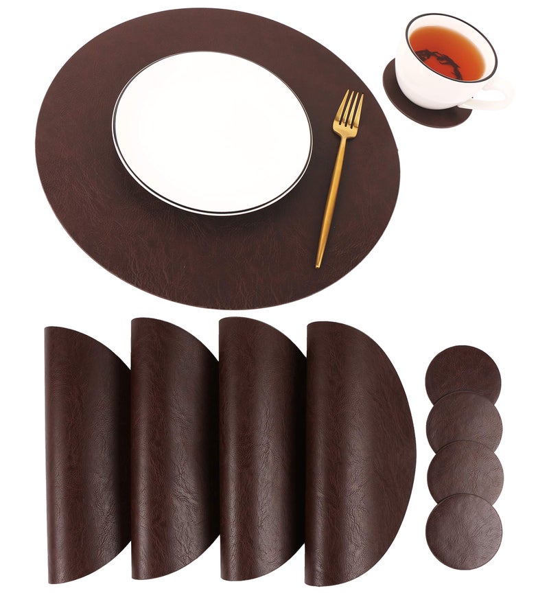 Jovono Embossed PU Leather Placemats, Waterproof Coffee Coasters, Kitchen Table Mats, Easy to Wipe Off for Dining Round Table - Image 1
