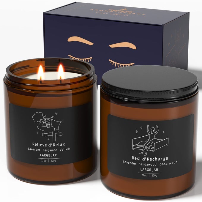 2 Wicks Large Sleep Candle for Men, Scented Candles Long Burning 100 Hours(14.2 oz), Candle Gift Set for Anxiety Relief & Promotes Sleep, Anniversary Birthday Bath Relaxation Gifts for Men
