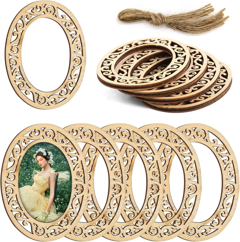 AUEAR, 10 Pack Mini Unfinished Wood Picture Frames Wooden Picture Craft Frame with Jute Rope for DIY Photo and Picture - Image 1