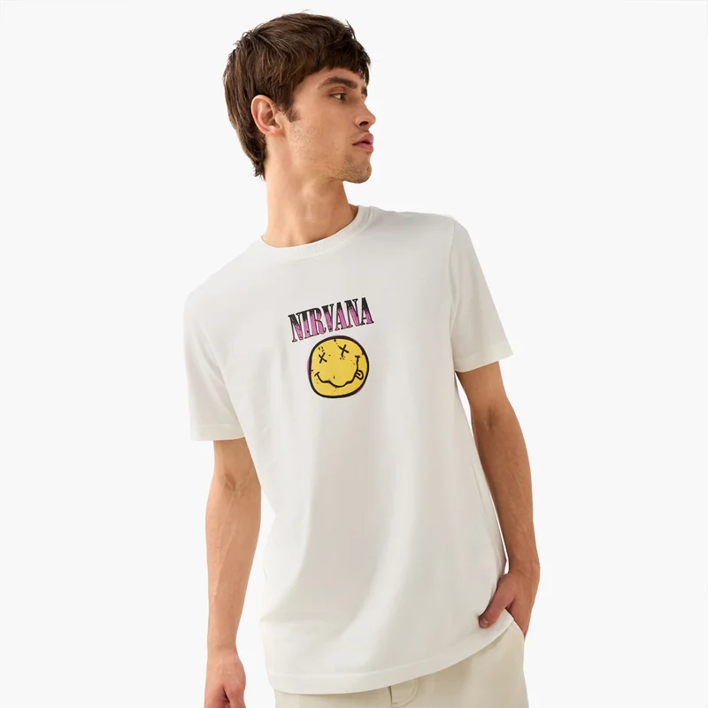 Splash FAV Nirvana Print Boxy T-shirt with Crew Neck and Short Sleeves