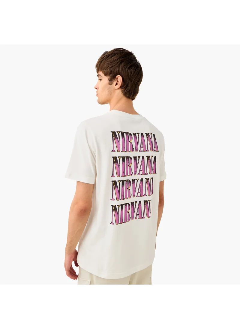 FAV Nirvana Print Boxy T-shirt with Crew Neck and Short Sleeves