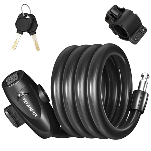 Titanker Bike Lock, Bike Lock Cable 4 Feet Coiled Secure Bicycle Locks with Keys Scooter Locks Bicycle Locker 1/2 Inch Thick Heavy Duty Anti Theft Bike Cable Lock with Mounting Bracket - Image 1
