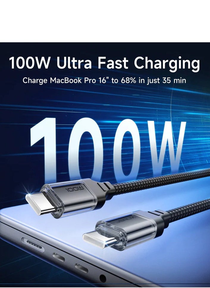 100W USB C to USB C Cable [1-Pack 6.6FT], iPhone 15 USB-C Charger Cord USBC to USBC Fast Compatible with iPhone 15 Pro/15 Plus/15 Pro Max, iPad, MacBook, Car Play, Galaxy S24 S23 S22,Pixel model CC0057-BLACK