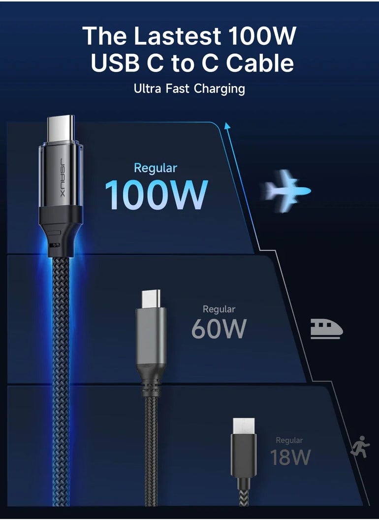 100W USB C to USB C Cable [1-Pack 6.6FT], iPhone 15 USB-C Charger Cord USBC to USBC Fast Compatible with iPhone 15 Pro/15 Plus/15 Pro Max, iPad, MacBook, Car Play, Galaxy S24 S23 S22,Pixel model CC0057-BLACK