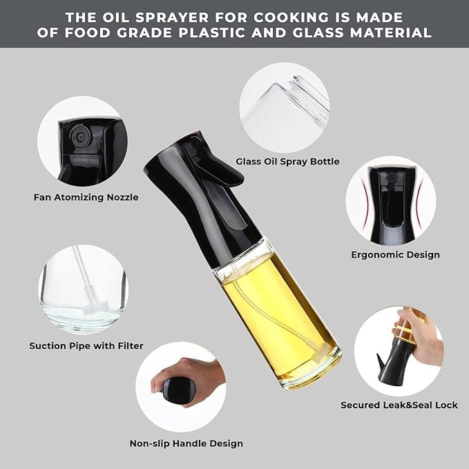 Botash olive oil spray bottle for cooking200 ml glass oil dispenser bottle spray mister refillable food grade oil vinegar spritzer sprayer for air fryer salad baking grilling1pcsmulticolour - Image 2